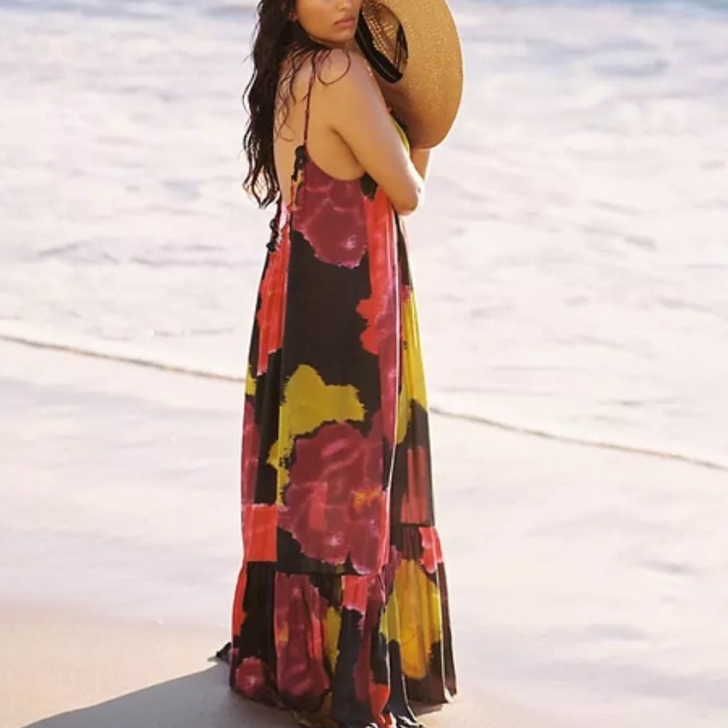 Htf By Anthropologie Flounced Maxi Cover-Up Dress